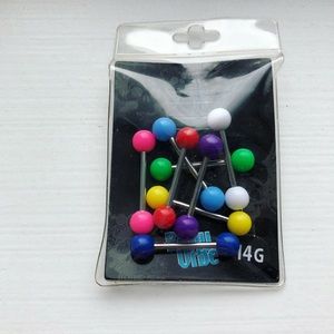 Set of neon 14G body jewelry bolts